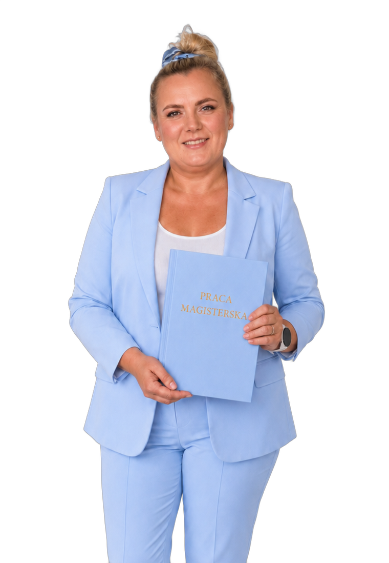 Marzena Wanke, autorka kursu, trzyma pracę magisterską