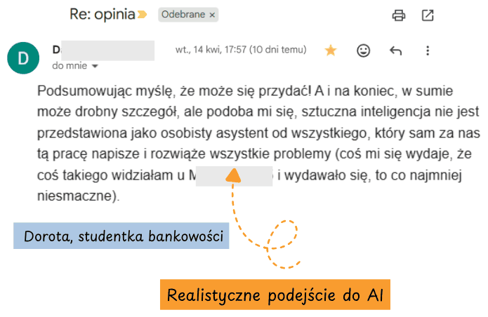 Dorota, studentka bankowości: realistyczne podejście do AI