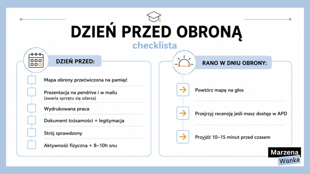 hecklista przygotowań na dzień przed obroną pracy licencjackiej