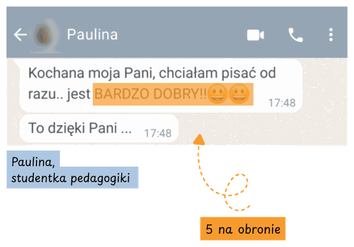 Opinia Pauliny - bardzo dobry, 5 na obronie