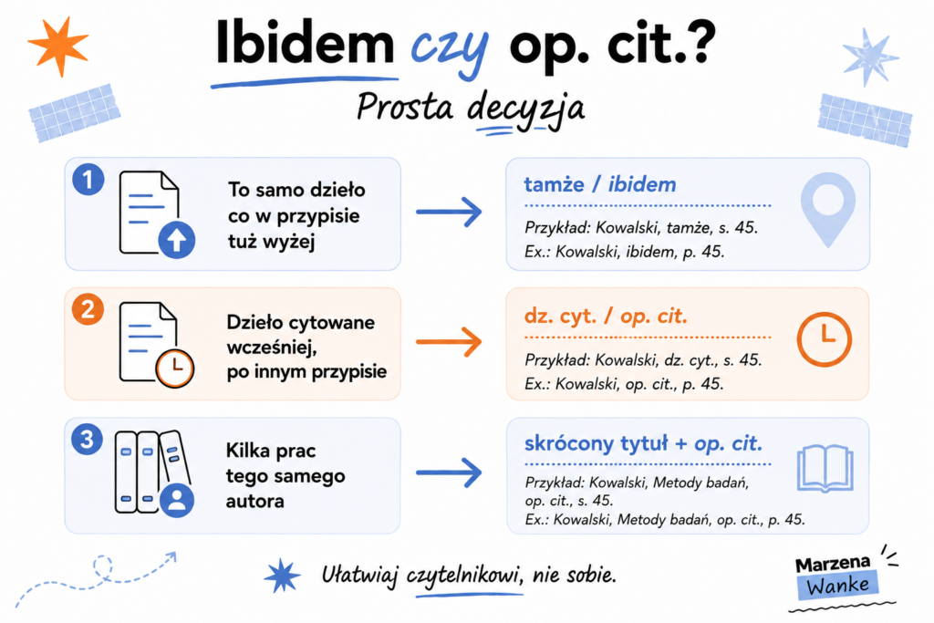 kiedy stosować ibidem, a kiedy op. cit. w przypisach
