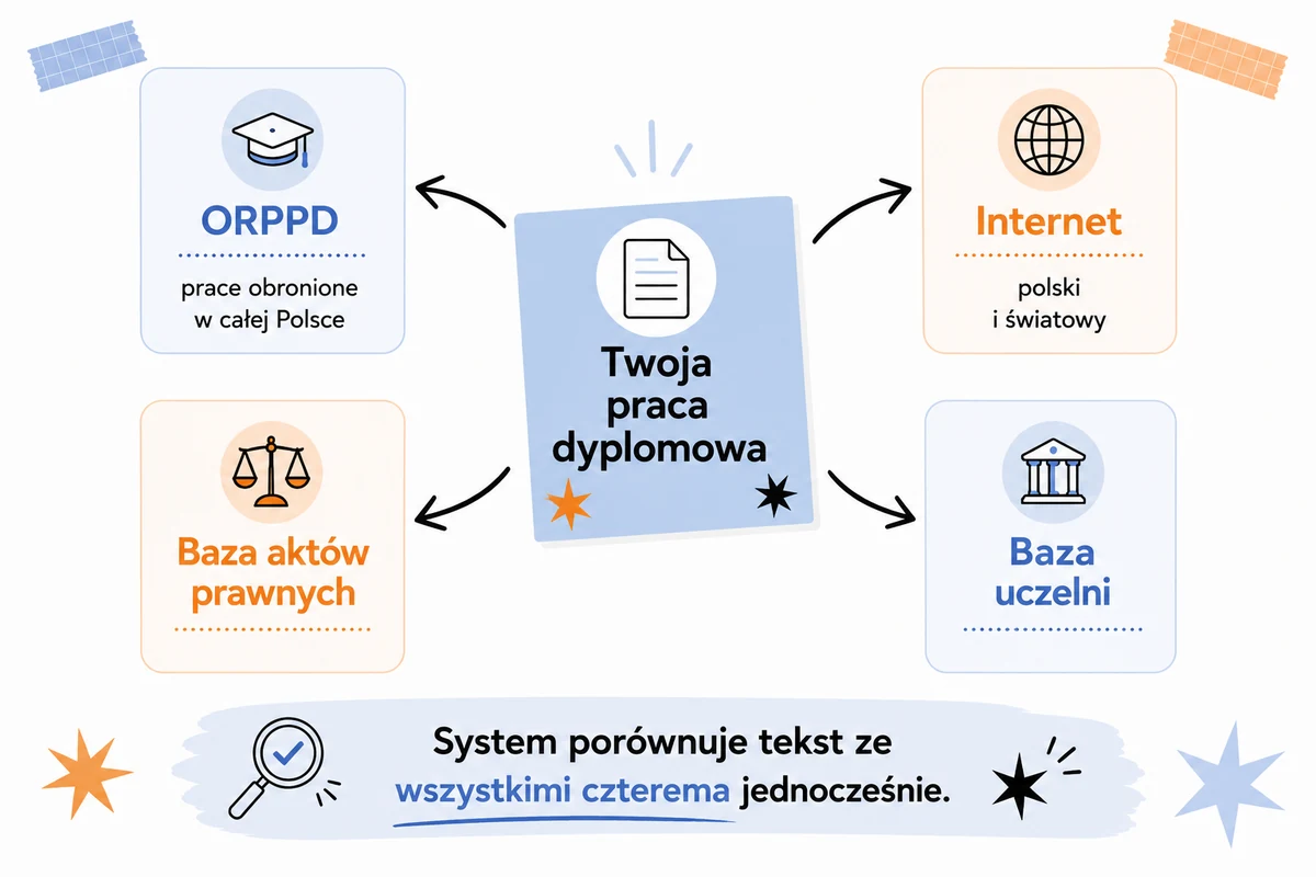 Cztery bazy porównawcze Jednolitego Systemu Antyplagiatowego: ORPPD, internet, akty prawne i baza uczelni