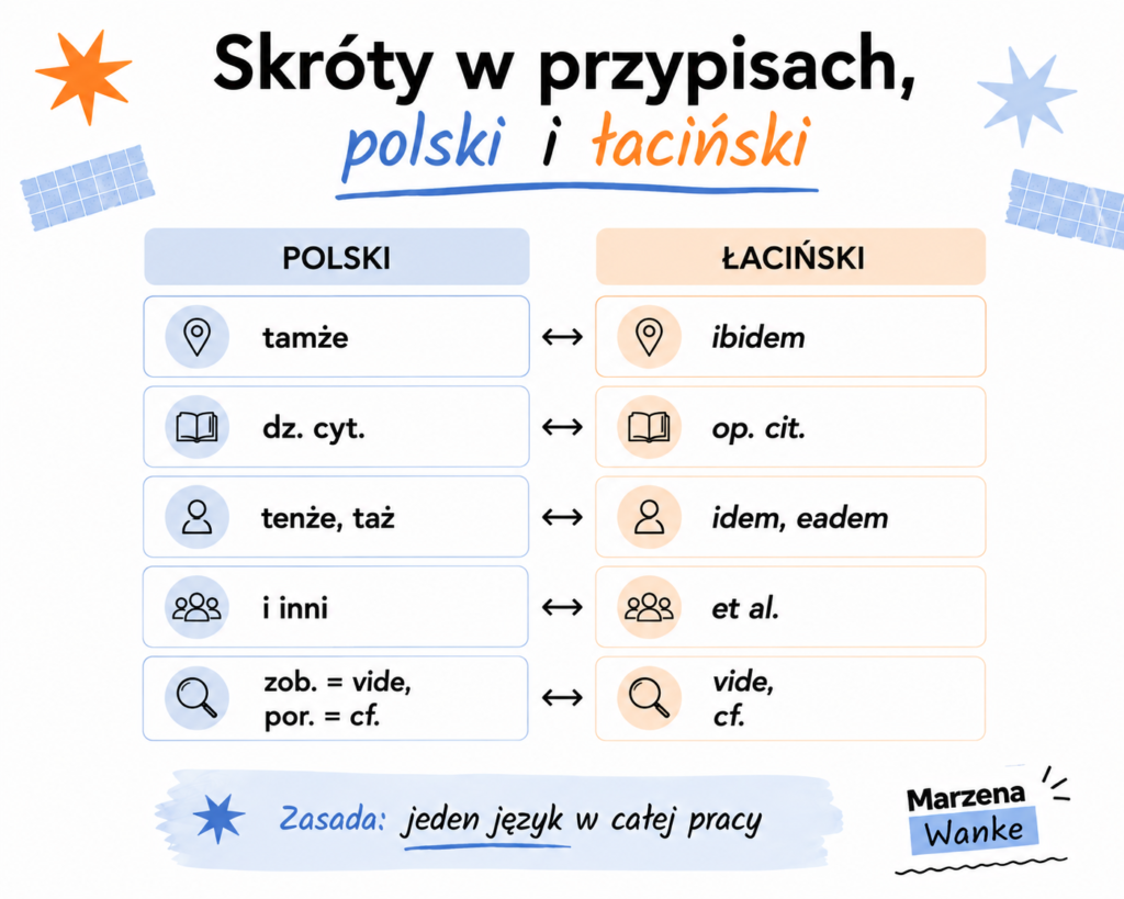 skróty łacińskie w przypisach i ich polskie odpowiedniki