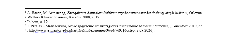 Przypis dolny do strony internetowej w pracy licencjackiej, przykład zapisu