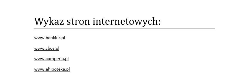 Błędny wykaz stron internetowych w pracy, same adresy bez opisu bibliograficznego