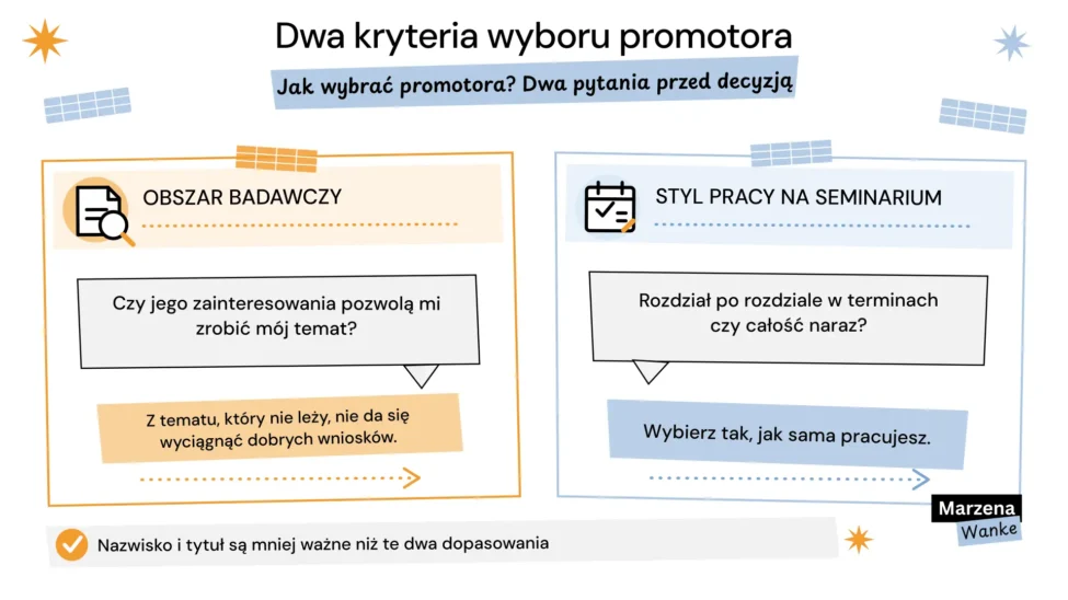 Jak wybrać promotora pracy licencjackiej, dwa kryteria wyboru